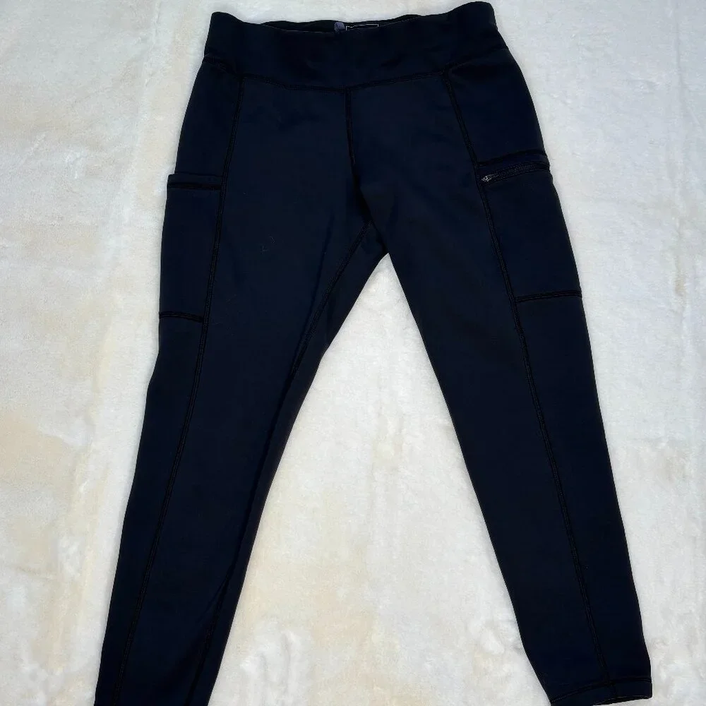L.L. Bean Women's Black PrimaLoft Therma Stretch Fleece Pocket Tights/Leggings - Picture 2 of 15